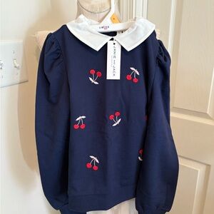 Janie and Jack nwt size 8 $48 Navy Blue Cherry Embroidered Kids Top